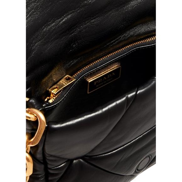 Prada Gold Logo Black Quilted Nappa Patch Leather Small Shoulder - Picture 3 of 4